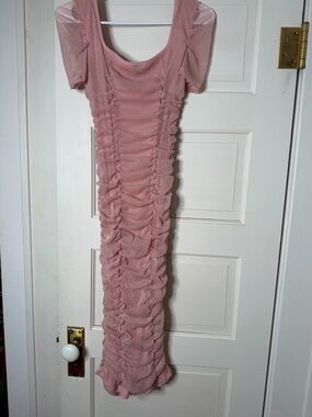 SHEIN Ruched Pink Sheer Maxi Dress
